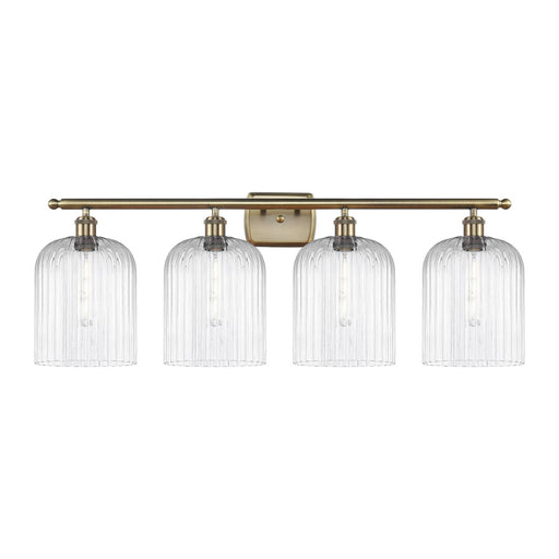 Innovations Bridal Veil 35in 4-Light Bath Vanity | Art Nouveau Industrial Antique Brass and Clear Ribbed Glass | Bathroom | Model 516-4W-AB-G559-8CL