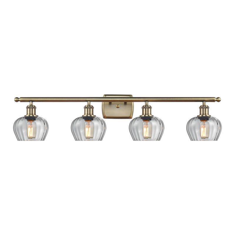 Innovations Fenton 37in 4-Light Bath Vanity Light | Industrial Antique Brass Steel and Clear Ribbed Glass | Bathroom Vanity | 36.5 x | Model 516-4W-AB-G92