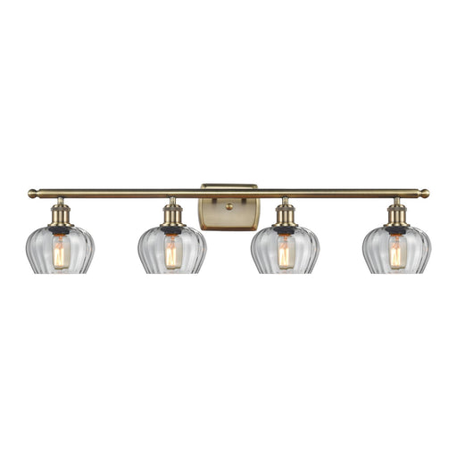 Innovations Fenton 37in 4-Light Bath Vanity Light | Industrial Antique Brass Steel and Clear Ribbed Glass | Bathroom Vanity | 36.5 x | Model 516-4W-AB-G92