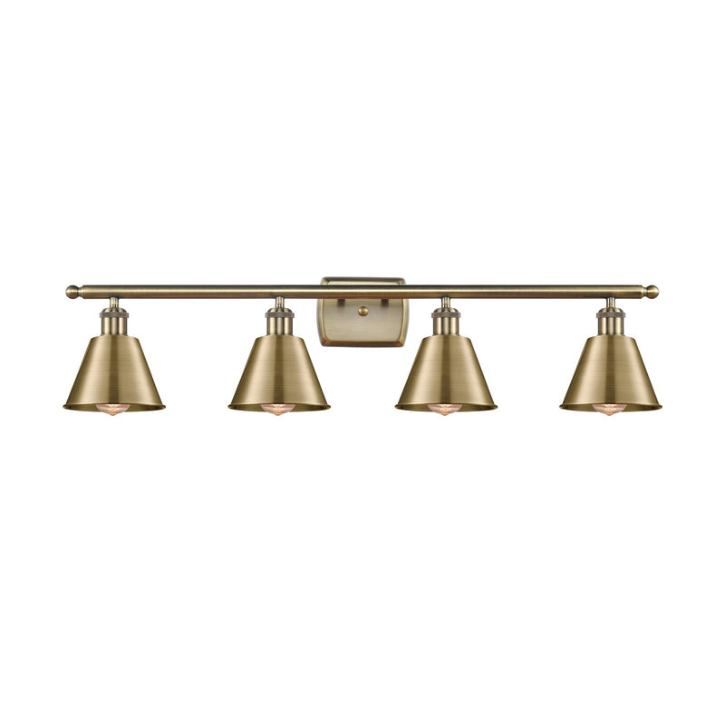 Innovations Smithfield 37in 4-Light Bath Vanity Light | Industrial Antique Brass Steel and Cast Brass Metal Shade | Bathroom Vanity | Model 516-4W-AB-M8