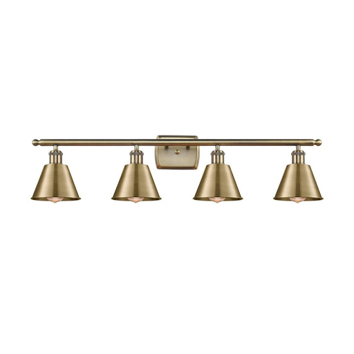 Innovations Smithfield 37in 4-Light Bath Vanity Light | Industrial Antique Brass Steel and Cast Brass Metal Shade | Bathroom Vanity | Model 516-4W-AB-M8