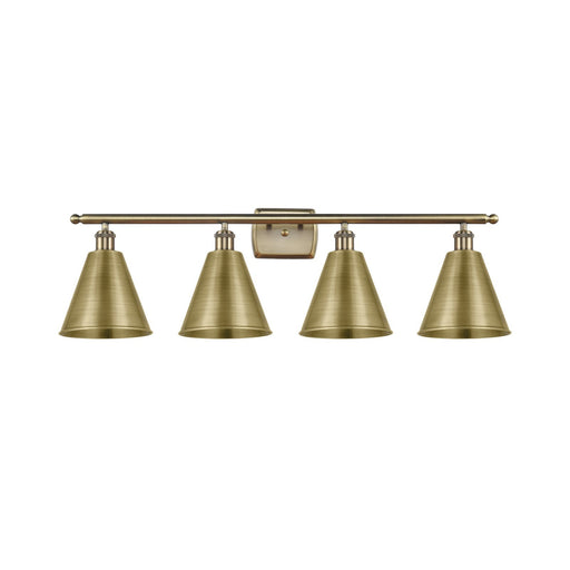 Innovations Berkshire 38in 4-Light Bath Vanity Light | Industrial Antique Brass Steel and Cast Brass Metal Shade | Bathroom | Model 516-4W-AB-MBC-8-AB