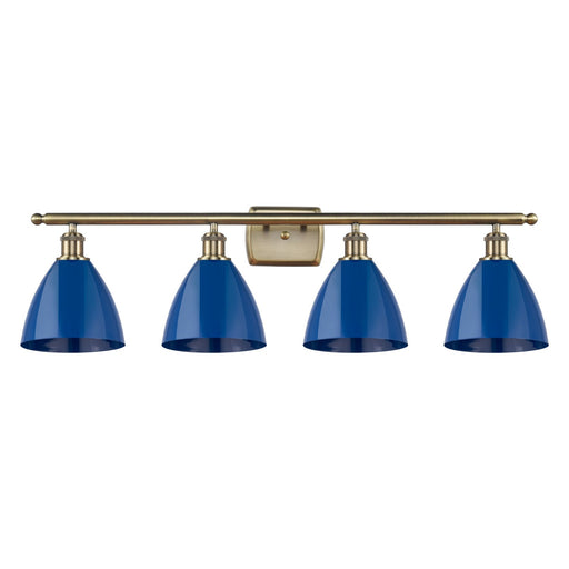 Innovations Plymouth 37.5in 4-Light Bath Vanity Light | Industrial Antique Brass and Matte Blue Metal | Kitchen Island & | Model 516-4W-AB-MBD-75-BL-LED