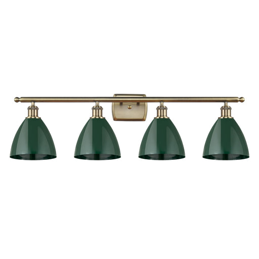 Innovations Plymouth 38in 4-Light Bath Vanity | Industrial Antique Brass Steel and Matte Green Metal | Bathroom Vanity Light | Model 516-4W-AB-MBD-75-GR