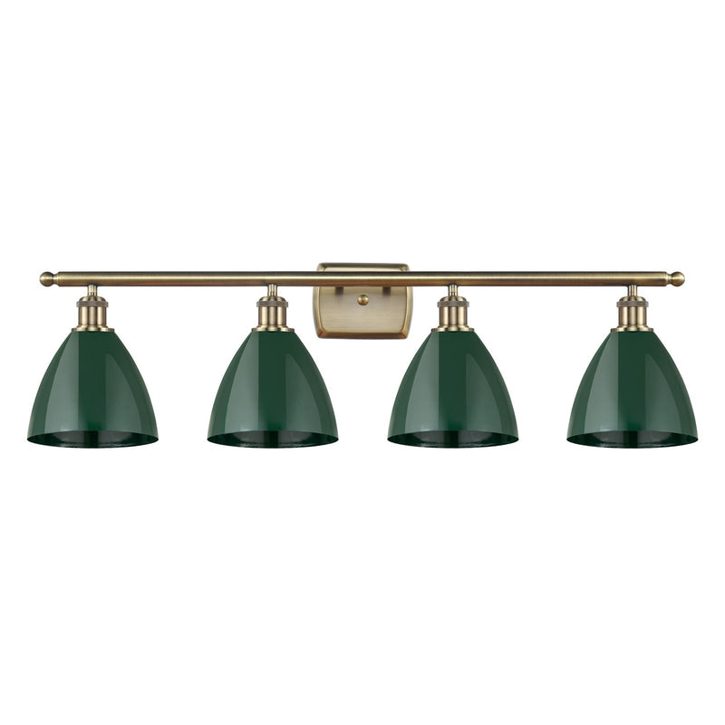 Innovations Plymouth 38in 4-Light Bath Vanity Light | Industrial Antique Brass and Matte Green Metal Shade | Bathroom | Model 516-4W-AB-MBD-75-GR-LED