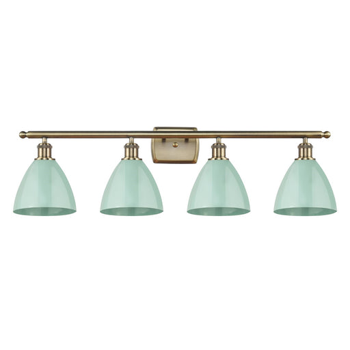 Innovations Plymouth 38in 4-Light Bath Vanity Light | Industrial Antique Brass and Matte Seafoam Metal | Bathroom Vanity | Model 516-4W-AB-MBD-75-SF-LED