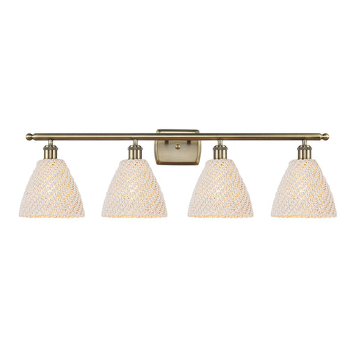 Innovations Bristol Natural 38in 4-Light Bath Vanity Light | Industrial Antique Brass Steel and Natural Fiber Shade | Model 516-4W-AB-NBD-75-NAT