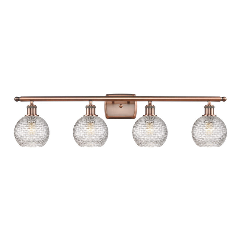 Innovations Athens 36in 4-Light Bath Vanity Light | Modern Farmhouse Antique Copper Steel and Clear Basket Weave Glass | Model 516-4W-AC-G122C-6CL