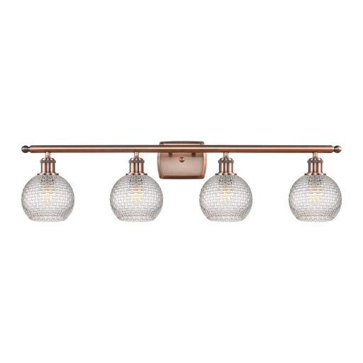 Innovations Athens 36in 4-Light Bath Vanity Light | Modern Farmhouse Antique Copper Steel and Clear Basket Weave Glass | Model 516-4W-AC-G122C-6CL