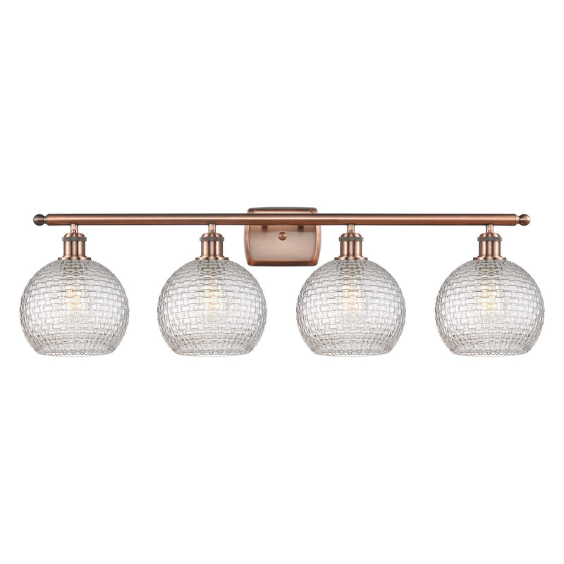 Innovations Athens 38in 4-Light Bath Vanity Light | Modern Farmhouse Antique Copper Steel and Clear Basket Weave Glass | Model 516-4W-AC-G122C-8CL