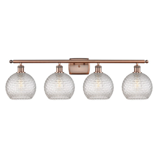 Innovations Athens 38in 4-Light Bath Vanity Light | Modern Farmhouse Antique Copper Steel and Clear Basket Weave Glass | Model 516-4W-AC-G122C-8CL