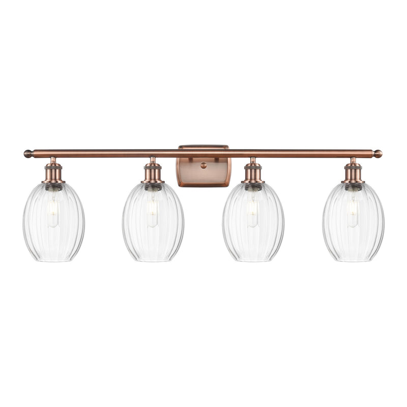 Innovations Preston Bulb 36in 4-Light Bath Vanity Light | Industrial Antique Copper and Clear Glass | Damp Rated Bathroom | Model 516-4W-AC-G459-6CL