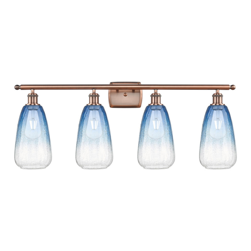 Innovations Brookhaven Almond 36in 4-Light Bath Vanity Light | Industrial Antique Copper and Sapphire Blue Glass | Bathroom | Model 516-4W-AC-G480-6SB