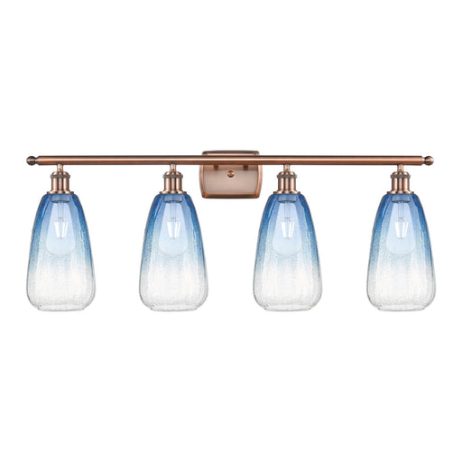 Innovations Brookhaven Almond 36in 4-Light Bath Vanity Light | Industrial Antique Copper and Sapphire Blue Glass | Bathroom | Model 516-4W-AC-G480-6SB