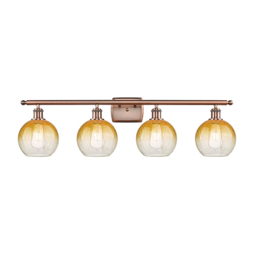 Innovations Brookhaven Globe 38in 4-Light Bath Vanity Light | Industrial Antique Copper Steel and Amber Glass | Bathroom Vanity | Model 516-4W-AC-G483-8AM