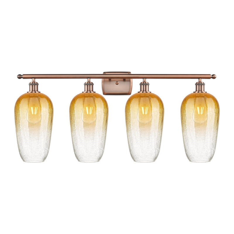 Innovations Brookhaven Flute 37in 4-Light Bath Vanity Light | Industrial Antique Copper and Amber Glass | Bathroom Vanity | 37 | Model 516-4W-AC-G484-7AM