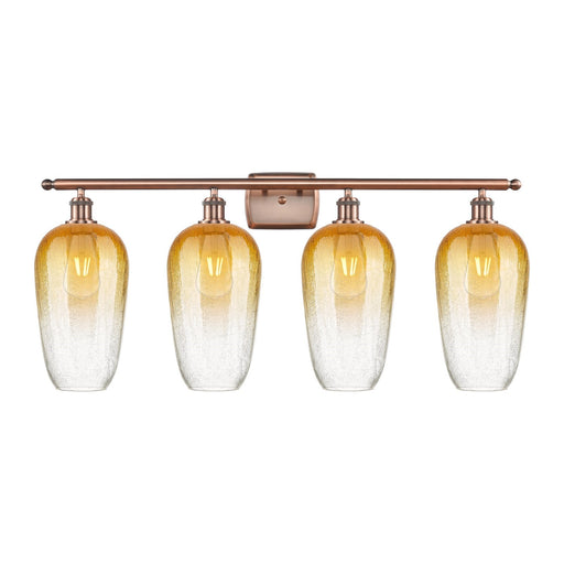 Innovations Brookhaven Flute 37in 4-Light Bath Vanity Light | Industrial Antique Copper and Amber Glass | Bathroom Vanity | 37 | Model 516-4W-AC-G484-7AM