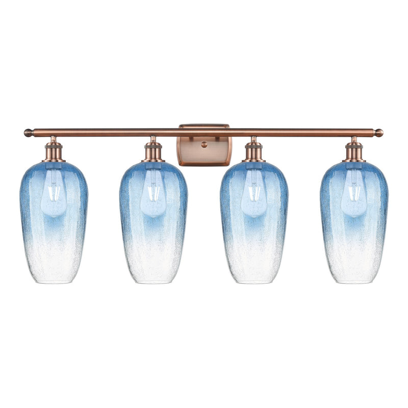 Innovations Brookhaven Flute 37in 4-Light Bath Vanity | Industrial Modern Contempo Antique Copper Steel and Sapphire Blue Glass | Model 516-4W-AC-G484-7SB