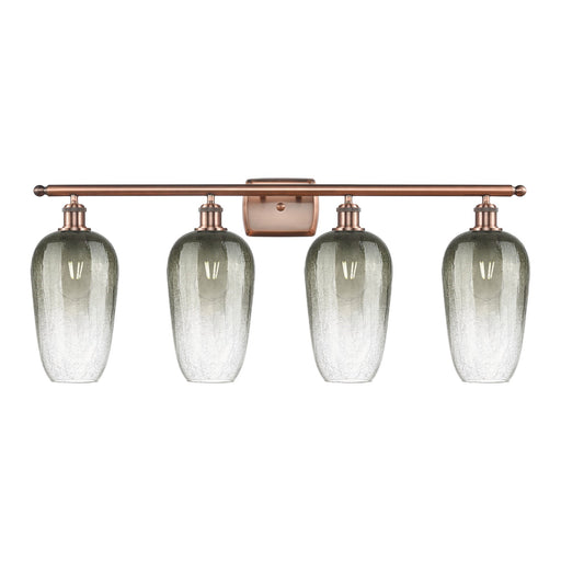 Innovations Brookhaven Flute 37in 4-Light Bath Vanity Light | Industrial Antique Copper Steel and Slate Glass | Damp Rated | Model 516-4W-AC-G484-7SL