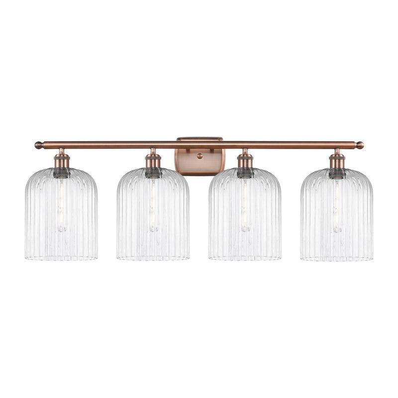 Innovations Bridal Veil 35in 4-Light Bath Vanity Light | Art Nouveau Antique Copper Steel and Clear Ribbed Glass | Bathroom | Model 516-4W-AC-G559-8CL