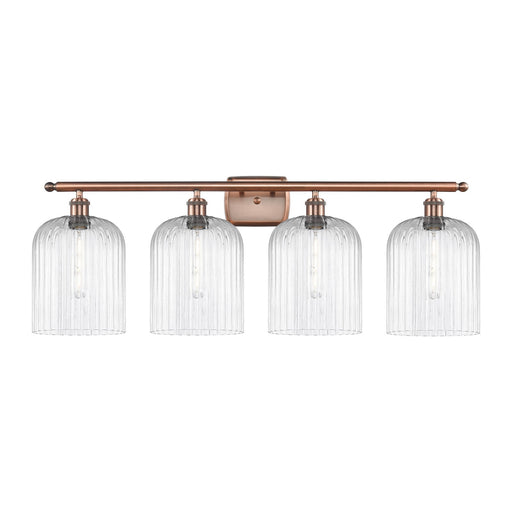 Innovations Bridal Veil 35in 4-Light Bath Vanity Light | Art Nouveau Antique Copper Steel and Clear Ribbed Glass | Bathroom | Model 516-4W-AC-G559-8CL