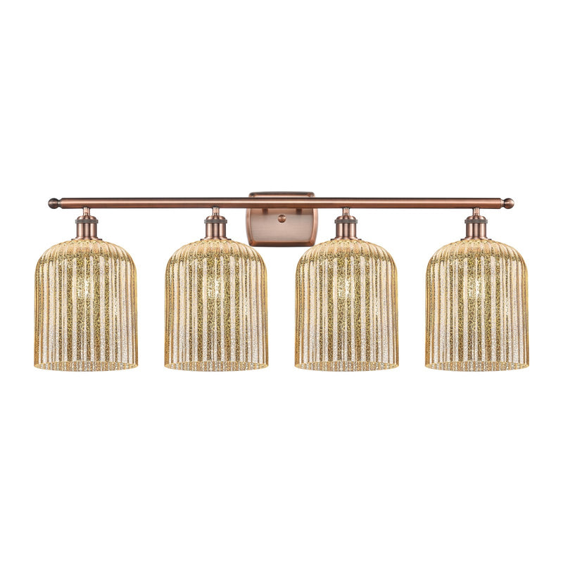 Innovations Bridal Veil 35in 4-Light Bath Vanity Light | Art Nouveau Industrial Antique Copper and Mercury Ribbed Glass | Model 516-4W-AC-G559-8ME