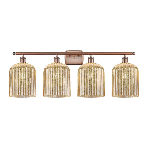 Innovations Bridal Veil 35in 4-Light Bath Vanity Light | Art Nouveau Industrial Antique Copper and Mercury Ribbed Glass | Model 516-4W-AC-G559-8ME