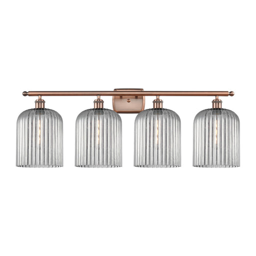 Innovations Bridal Veil 35in 4-Light Bath Vanity Light | Art Nouveau Industrial Antique Copper and Light Smoke Ribbed Glass | Model 516-4W-AC-G559-8SM