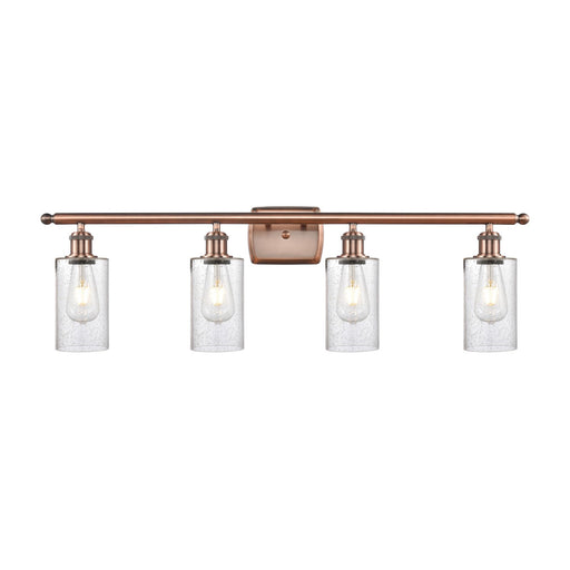 Innovations Clymer 34in 4-Light Bath Vanity Light | Art Nouveau Antique Copper Steel and Seedy Glass | Bathroom Vanity | 33.88 x | Model 516-4W-AC-G804