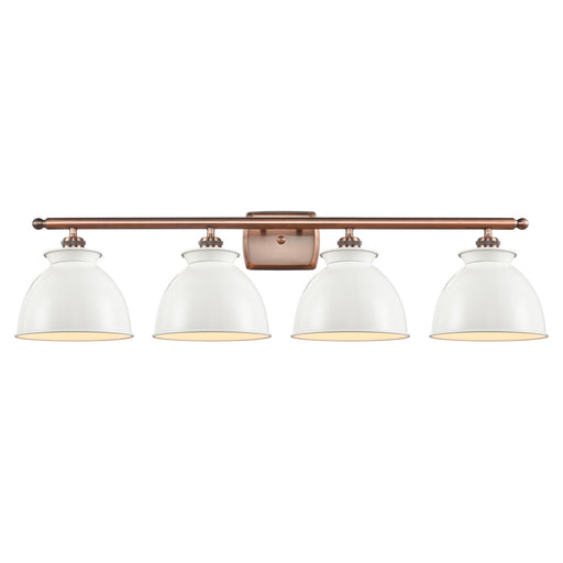 Innovations Adirondack 38in 4-Light Bath Vanity | Industrial Farmhouse Antique Copper Steel and Glossy White Metal Shade | Model 516-4W-AC-M14-W-LED