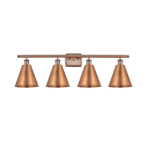 Innovations Berkshire 38in 4-Light Bath Vanity Light | Industrial Antique Copper Steel and Antique Copper Metal Shade | Damp | Model 516-4W-AC-MBC-8-AC