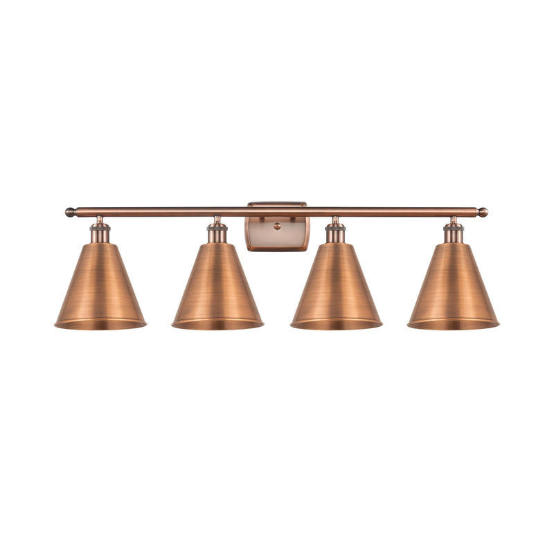 Innovations Berkshire 38in 4-Light Bath Vanity Light | Industrial Antique Copper Steel and Antique Copper Metal Shade | Damp | Model 516-4W-AC-MBC-8-AC