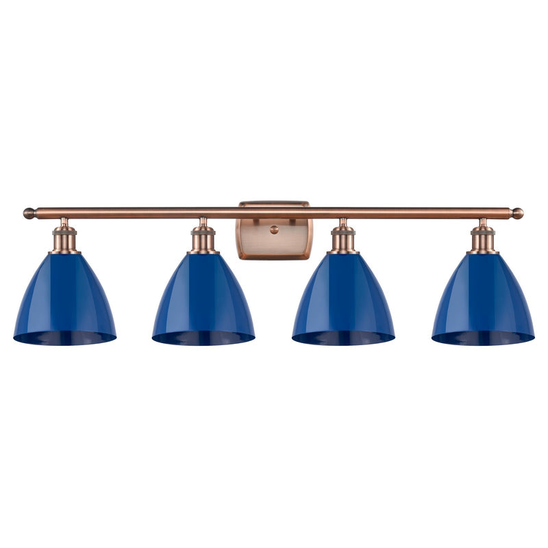 Innovations Plymouth 38in 4-Light Bath Vanity Light | Industrial Antique Copper and Matte Blue Metal Shade | Bathroom Vanity | Model 516-4W-AC-MBD-75-BL