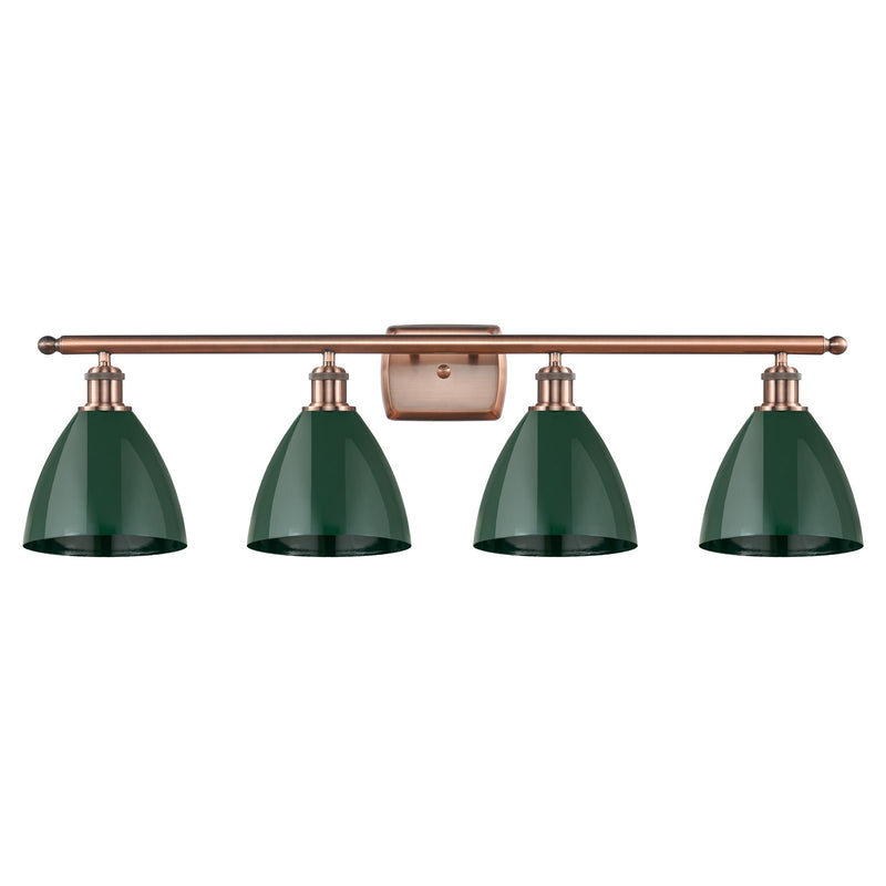 Innovations Plymouth 38in 4-Light Bath Vanity Light | Industrial Antique Copper and Matte Green Metal | Kitchen Island & | Model 516-4W-AC-MBD-75-GR-LED