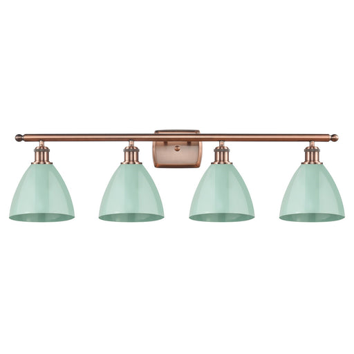 Innovations Plymouth 38in 4-Light Bath Vanity Light | Industrial Antique Copper Metal and Matte Seafoam Metal Shade | Model 516-4W-AC-MBD-75-SF-LED