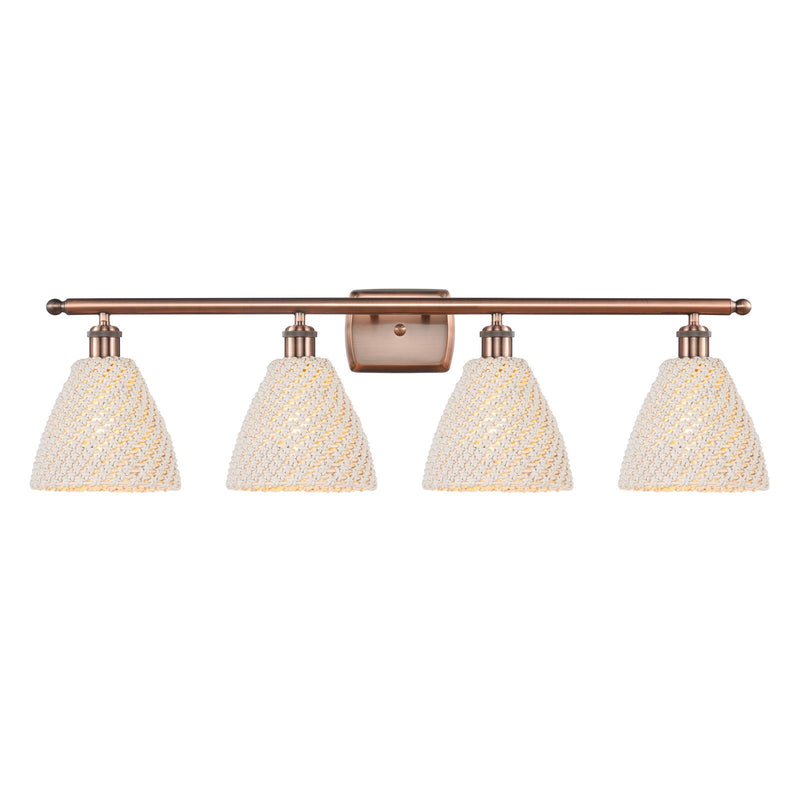 Innovations Bristol Natural 38in 4-Light Bath Vanity Light | Industrial Antique Copper Steel and Natural Fiber Shade | Model 516-4W-AC-NBD-75-NAT