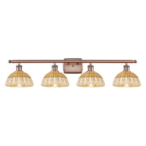 Innovations Bristol Natural II 38in 4-Light Bath Vanity Light | Industrial Antique Copper Steel and Natural Fiber Shade | Model 516-4W-AC-NBD2-75-NAT