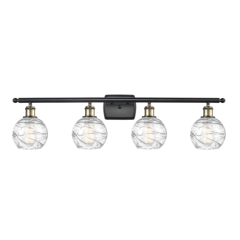 Innovations Athens Deco Swirl 36in 4-Light Bath Vanity Light | Industrial Black Antique Brass and Clear Deco Swirl Glass | Model 516-4W-BAB-G1213-6CL