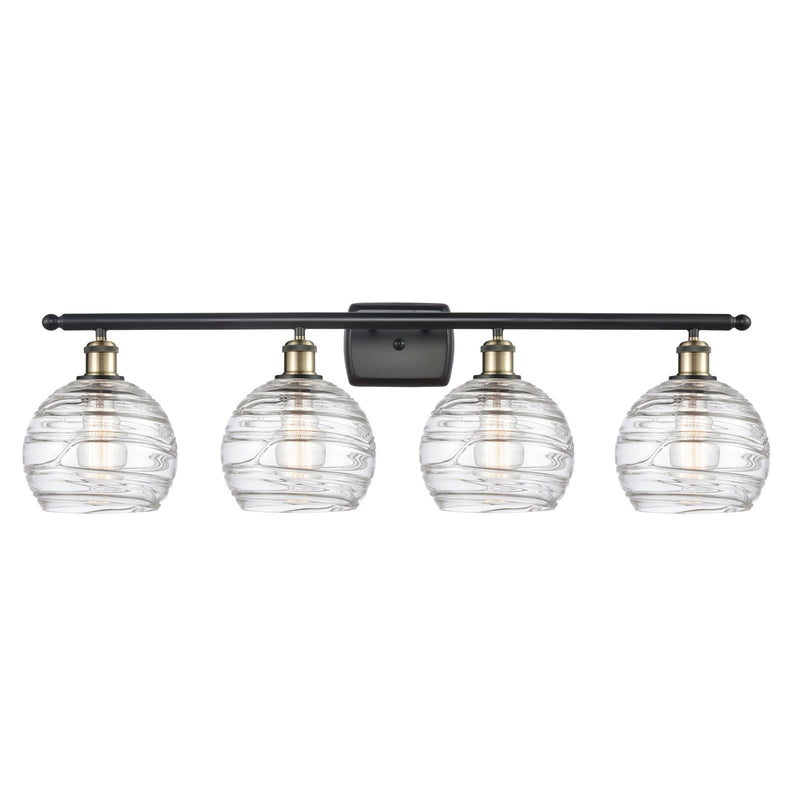 Innovations Athens Deco Swirl 38in 4-Light Bath Vanity Light | Industrial Black Antique Brass and Clear Glass | Bathroom | Model 516-4W-BAB-G1213-8CL