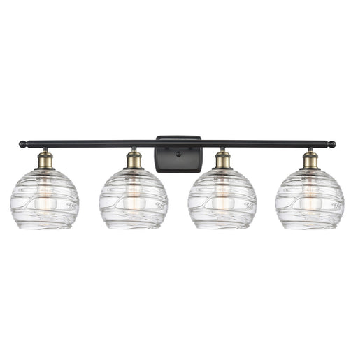 Innovations Athens Deco Swirl 38in 4-Light Bath Vanity Light | Industrial Black Antique Brass and Clear Glass | Bathroom | Model 516-4W-BAB-G1213-8CL