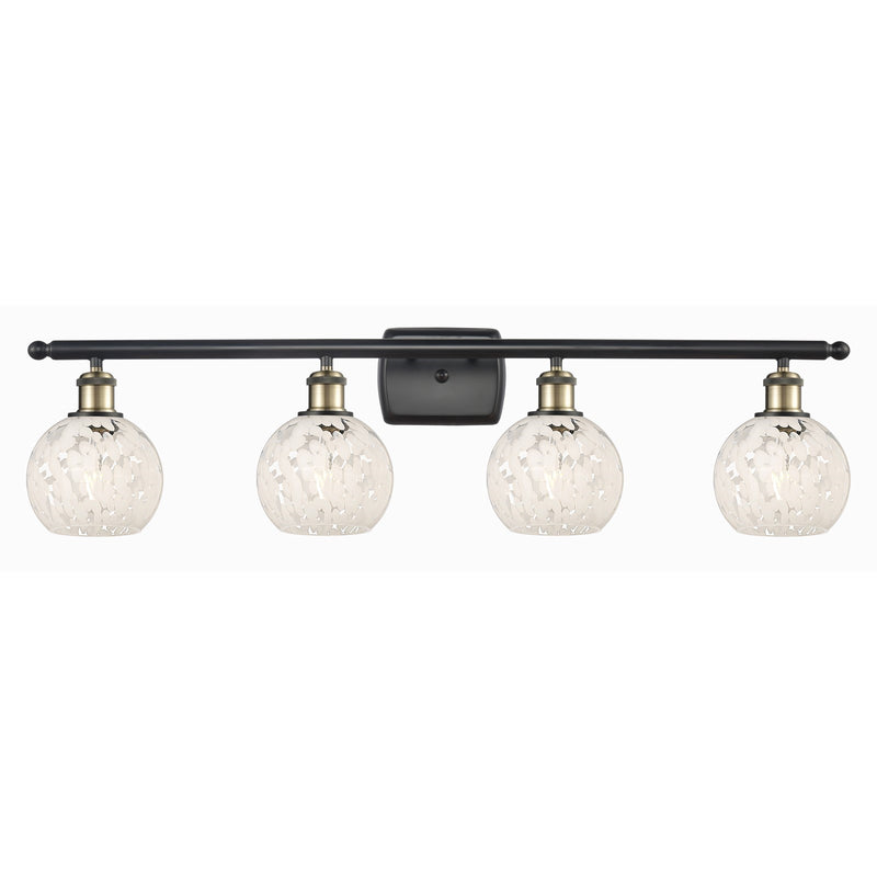 Innovations White Mouchette 36in 4-Light Bath Vanity Light | Art Nouveau Modern Black Antique Brass and White Mouchette Glass | Model 516-4W-BAB-G1216-6WM