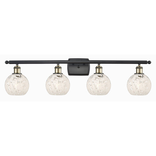 Innovations White Mouchette 36in 4-Light Bath Vanity Light | Art Nouveau Modern Black Antique Brass and White Mouchette Glass | Model 516-4W-BAB-G1216-6WM