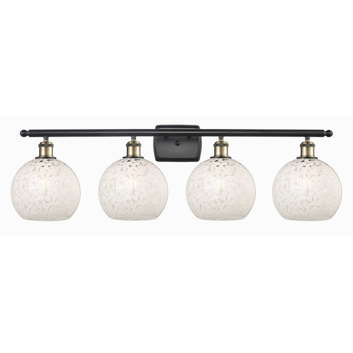 Innovations Lighting Ballston 38in 4-Light Bath Vanity Light | Art Nouveau Modern Black Antique Brass and White Mouchette | Model 516-4W-BAB-G1216-8WM