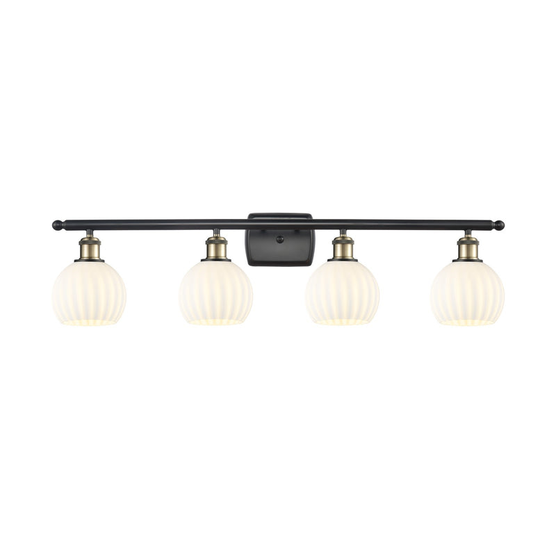 Innovations Lighting Ballston 36in 4-Light Bath Vanity Light | Industrial Black Antique Brass and White Venetian Glass | Model 516-4W-BAB-G1217-6WV