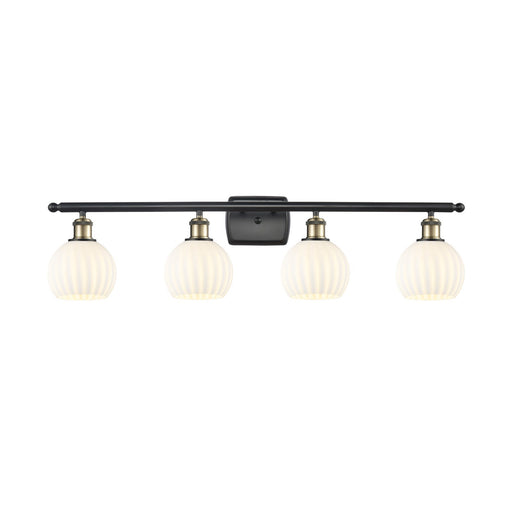 Innovations Lighting Ballston 36in 4-Light Bath Vanity Light | Industrial Black Antique Brass and White Venetian Glass | Model 516-4W-BAB-G1217-6WV