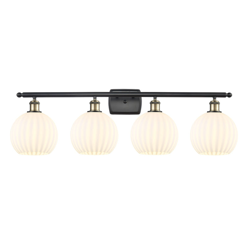 Innovations White Venetian 38in 4-Light Bath Vanity Light | Art Nouveau Modern Black Antique Brass and White Venetian Glass | Model 516-4W-BAB-G1217-8WV