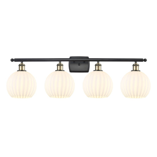 Innovations White Venetian 38in 4-Light Bath Vanity Light | Art Nouveau Modern Black Antique Brass and White Venetian Glass | Model 516-4W-BAB-G1217-8WV