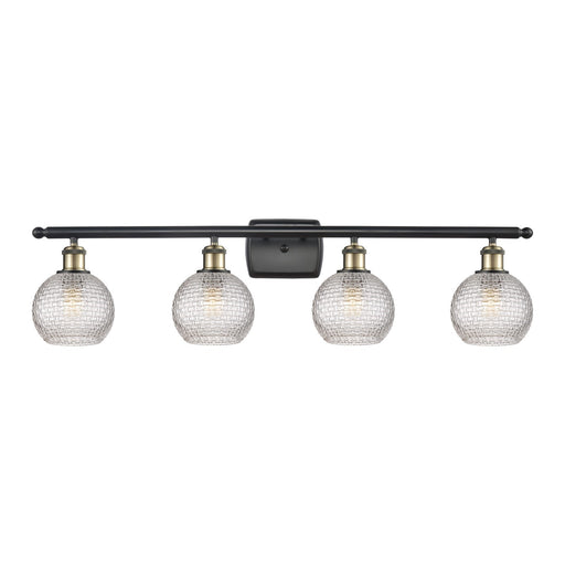 Innovations Athens 36in 4-Light Bath Vanity Light | Modern Contempo Farmhouse Black Antique Brass and Clear Basket Weave | Model 516-4W-BAB-G122C-6CL