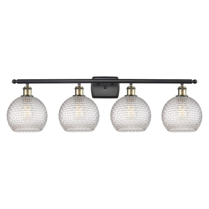 Innovations Athens 38in 4-Light Bath Vanity Light | Modern Farmhouse Black Antique Brass and Clear Basket Weave Glass | Damp | Model 516-4W-BAB-G122C-8CL