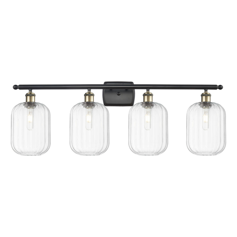 Innovations Preston Cylinder 37in 4-Light Bath Vanity Light | Industrial Black Antique Brass and Clear Glass | Bathroom Vanity | Model 516-4W-BAB-G460-7CL